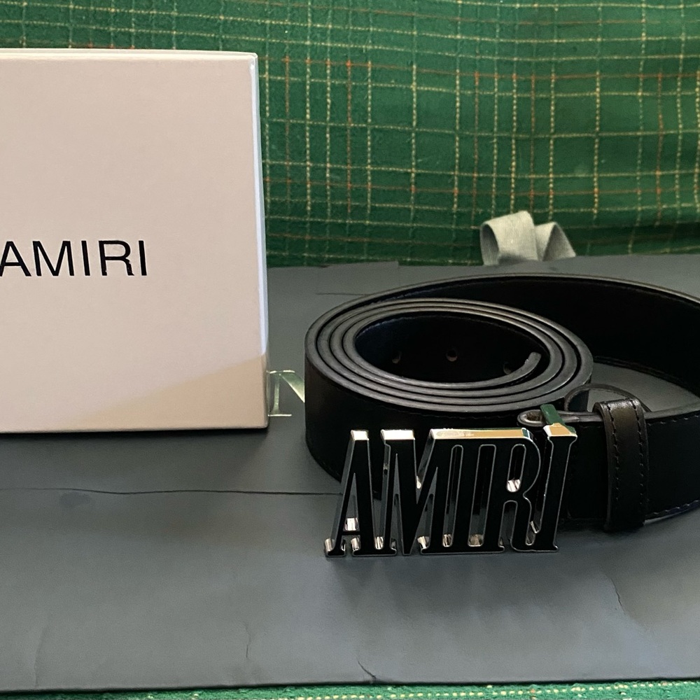 AMIRI Black Leather Belt with Silver Buckle